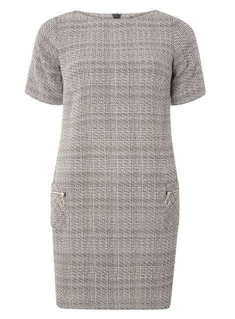 Grey Short Sleeve Check Shift Dress